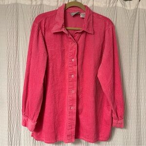 Blair Hot Pink Vintage Corduroy Shacket Cotton Button Down Women’s Size XL